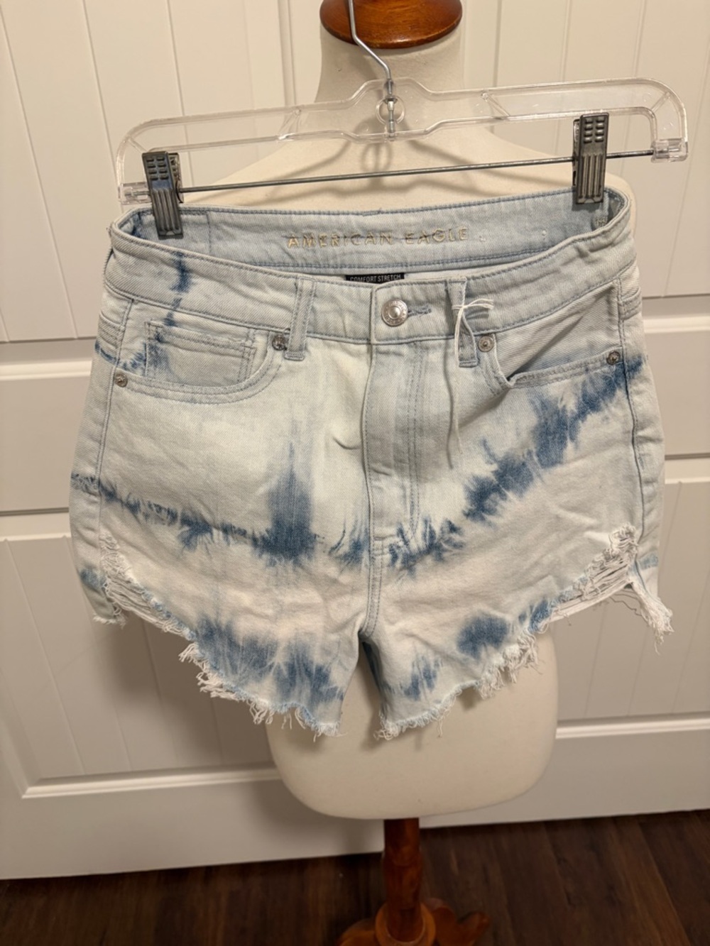American Eagle Outfitters Blue and White Tie-Dye Denim Shorts